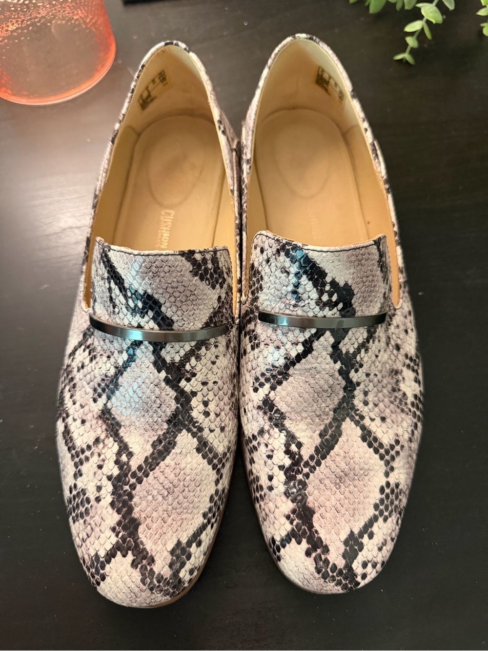 Clarks Snake-Print Loafers in Black and White